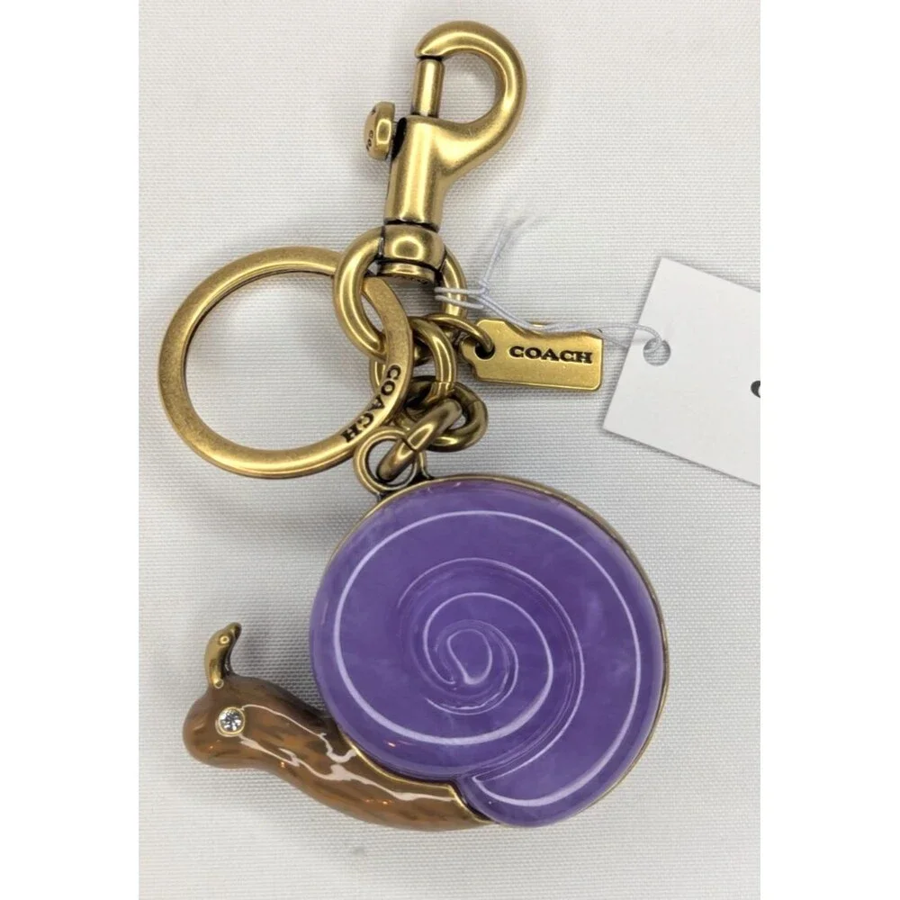 Coach Snail Bag Charm With Key Ring In Brass Purple CAX69 Keychain NWT